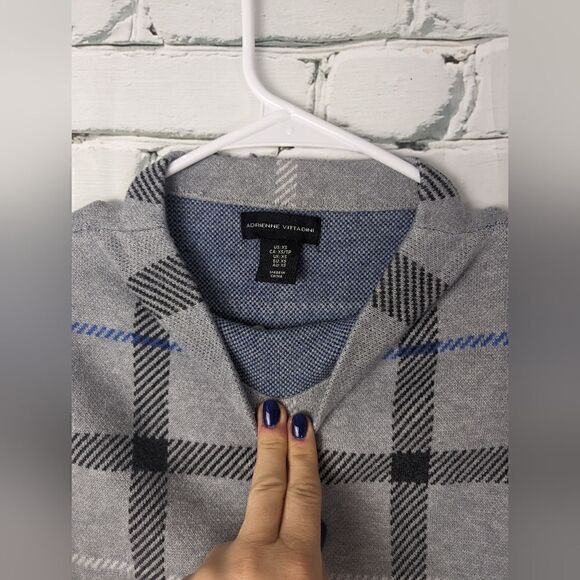Adrienne Vittadini Knit top, mock neck plaid grey and blue xs - Picture 7 of 8